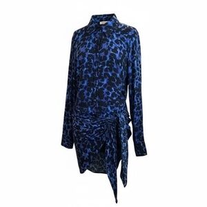 Finley Flowy‎ Blue Leopard Print Women's Blouse, Size Large